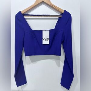 Zara Women's Purple‎ Long Sleeve Top Square Neck Crop Top Size S NWT